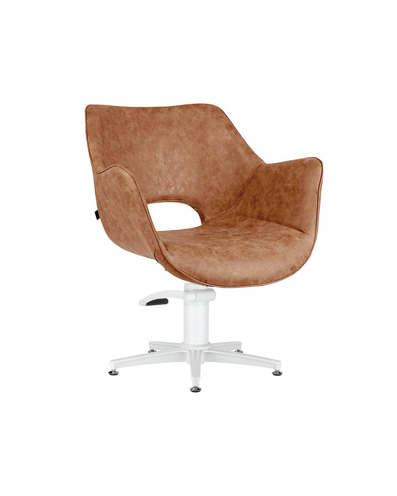 Chloe Tan - Brown hairdressing chair - White cross base